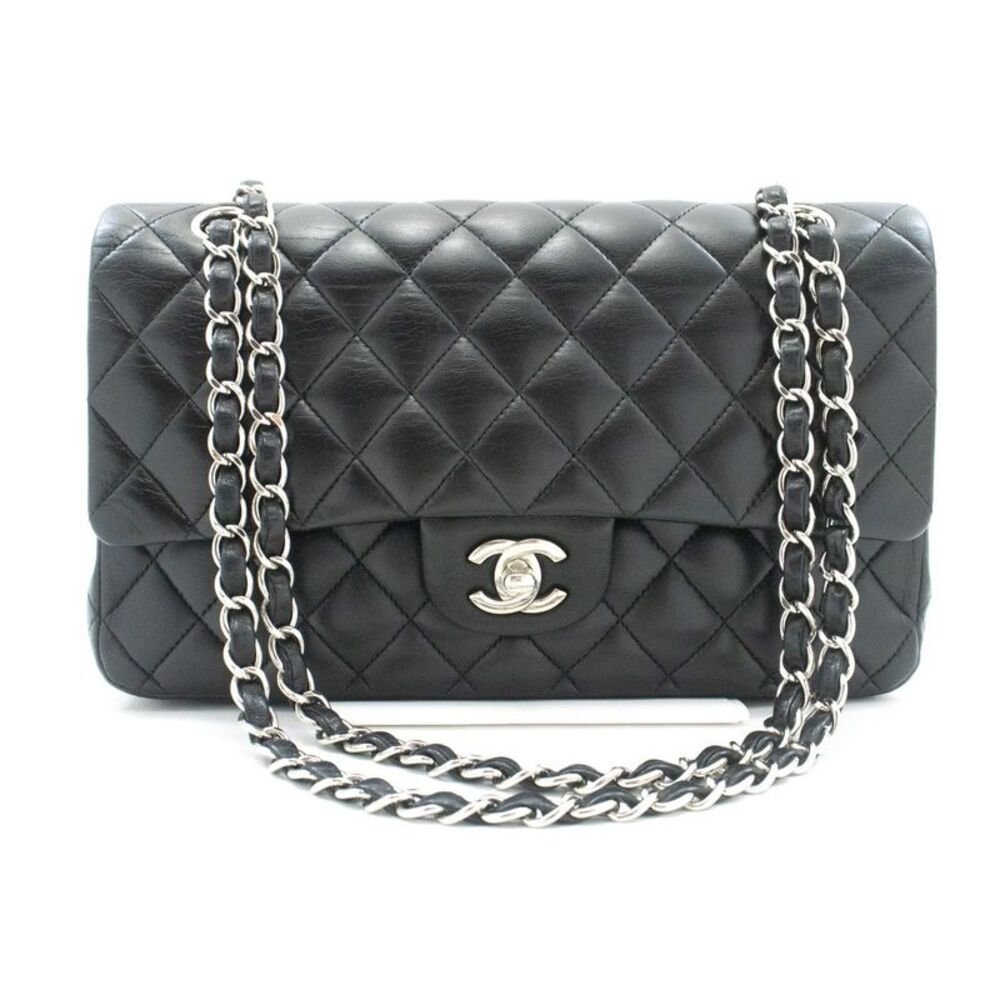 Chanel Classic Double Flap Quilted Lambskin Black Leather Handbag